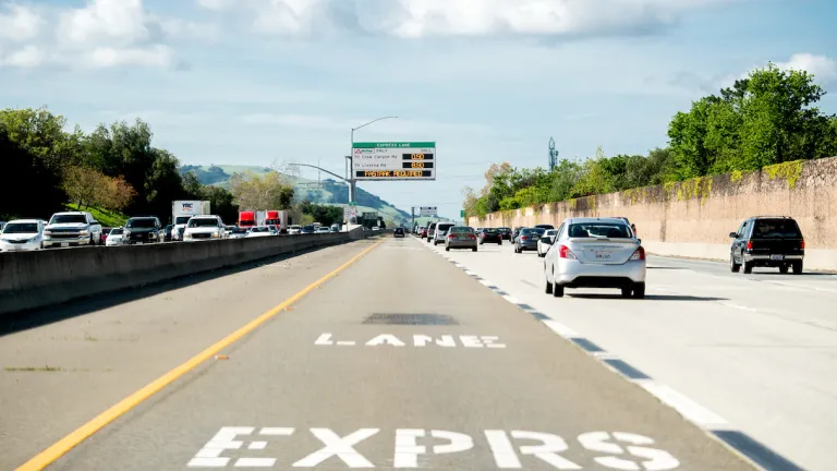 A freeway lane marked with "Lane Express"