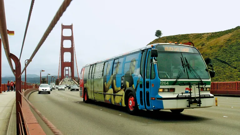 Golden Gate Bridge with commuter bus
