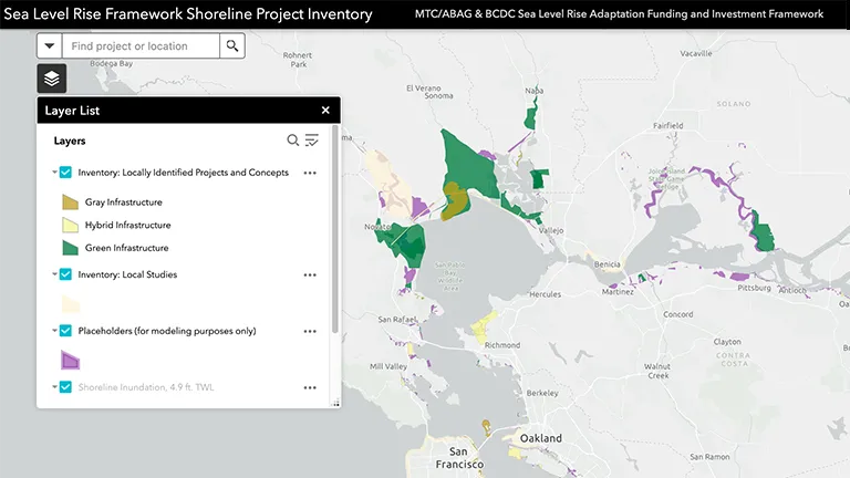 Screen capture of the Sea Level Rise Framework Shoreline Project Inventory tool.