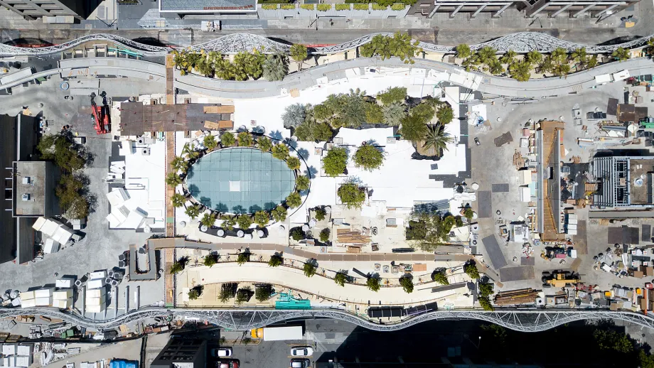 aerial view of Transbay Transit Center rooftop garden