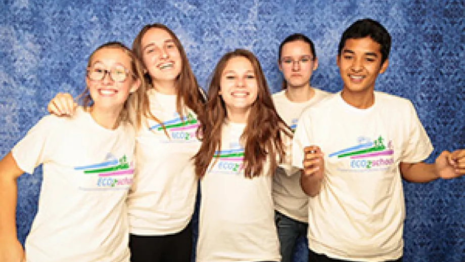 A group from ECO2school, smiling in the photo booth after a full day at the conference. ECO2school, similar to a high school Safe Routes to School program, is a program of the Climate Protection Campaign in Sonoma County. 