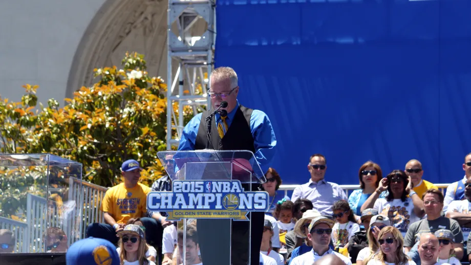 Acting in his role as president of the Alameda County Board of Supervisors, MTC Commissioner Scott Haggerty was also on hand to congratulate the Warriors.