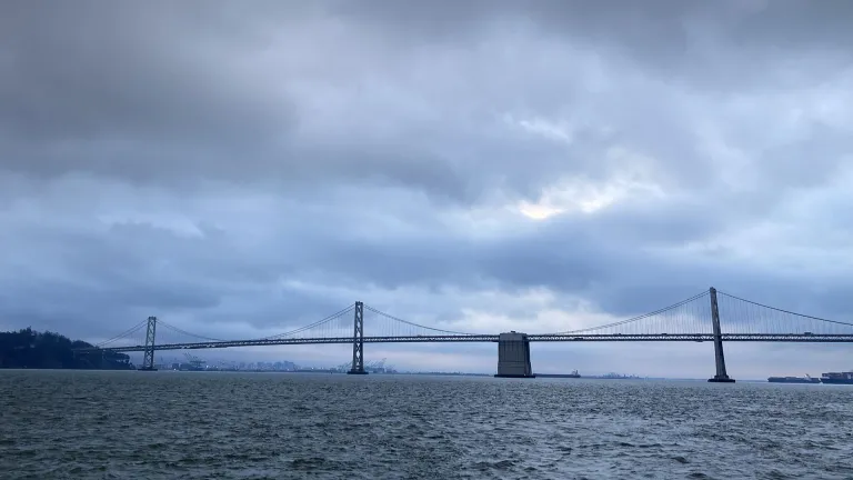 San Francisco-Oakland Bay Bridge at dawn.