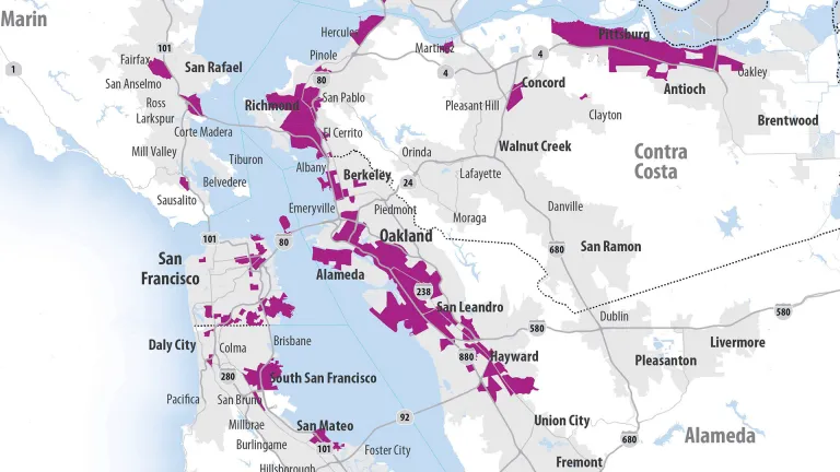 Map of Equity Priority Communities in the Bay Area.