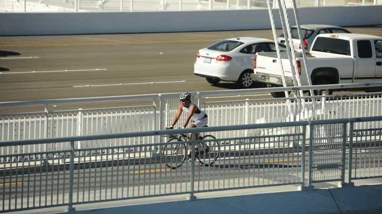 A cyclist on the Bay Bridge East Span Path