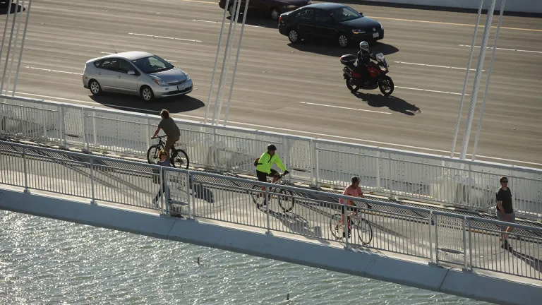 Cyclists and pedestrians on theSan Francisco-Oakland Bay Bridge East Span path.