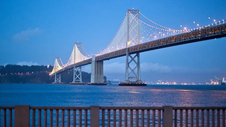 View of the West Span San Francisco – Oakland Bay Bridge from Embarcadero pier 
