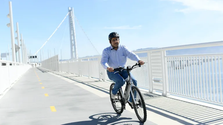 Cyclist using the Bay Bridge bike lane