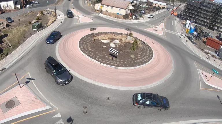 Aerial of a roundabout intersection in Truckee