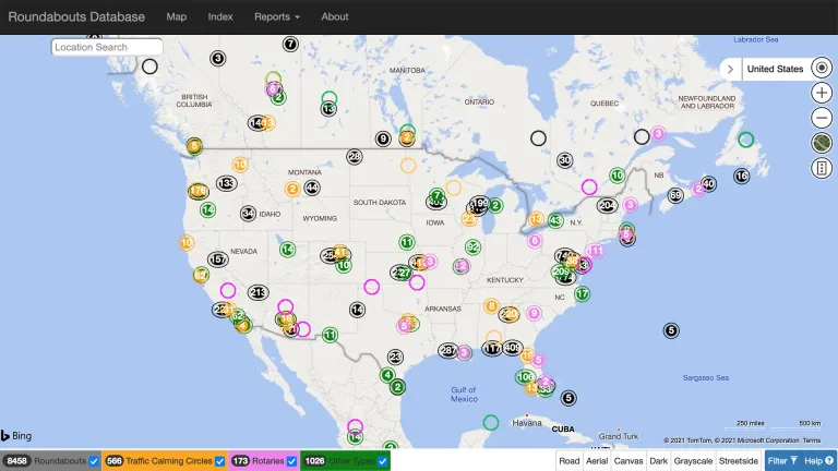 Kittelson & Associates, Inc. map of roundabouts across the U.S.