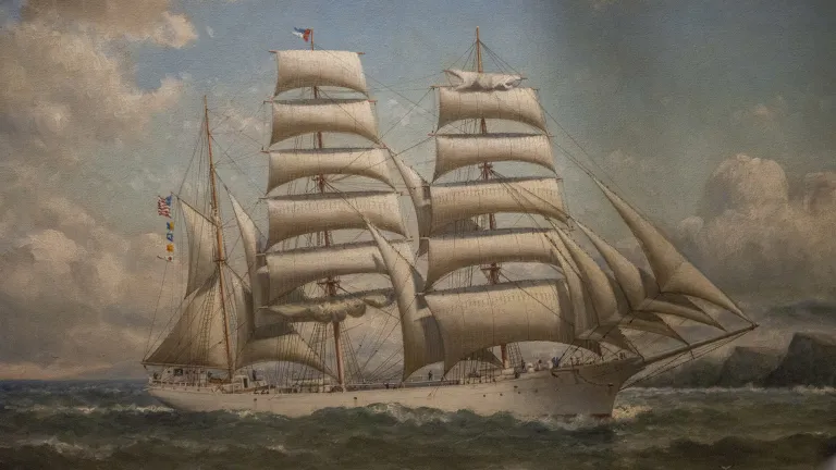 An artifact from the Maritime History Museum: an oil painting of an old sailing vessel.