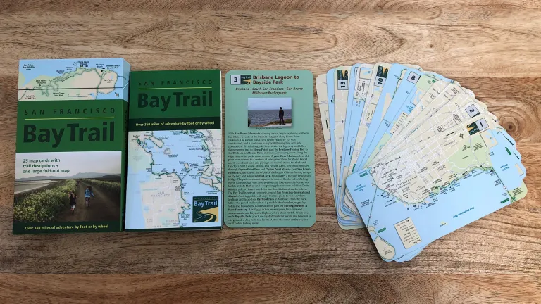 Bay Trail map cards displayed on a table.
