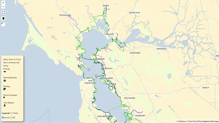 Screen capture of the interactive Bay Trail map tool.