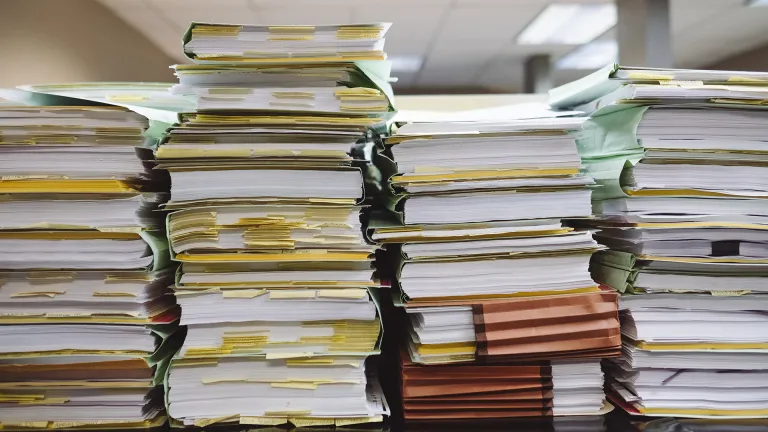 Stacks of paperwork.