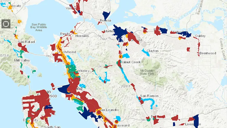 Screen capture of the Plan Bay Area 2050 Growth Geographies Map tool.