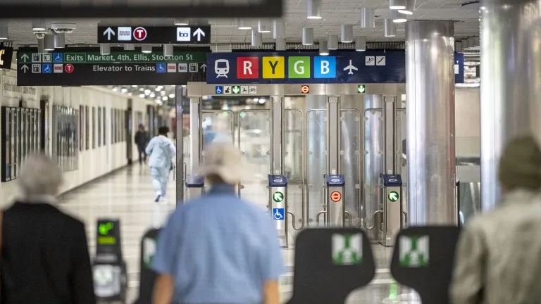 New temporary mapping and wayfinding signs installed at Powell Street station in San Francisco.