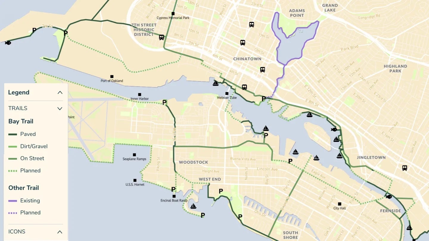 Screen capture of the improved Interactive Bay Trail Map.