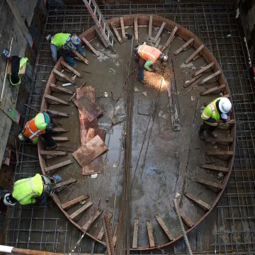 Workers constructing part of the Central Subway's Chinatown Station.
