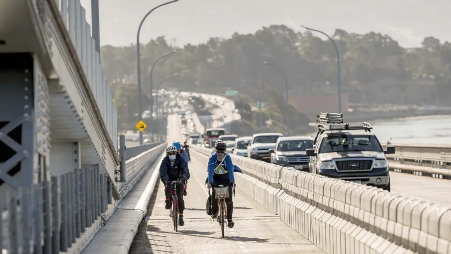 Cyclists on the Richmond-San Rafael Bridge path on Bike to Work Day.