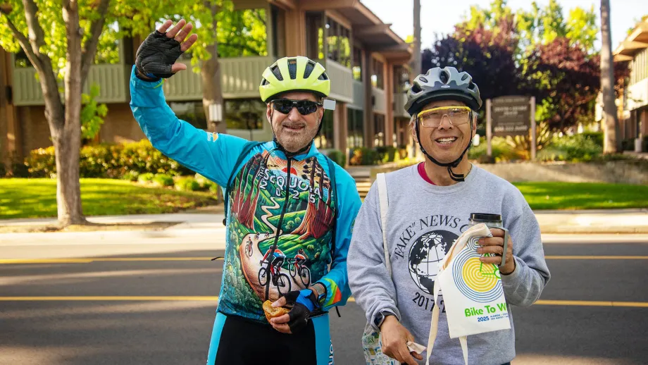 Cyclists in Cupertino on Bike to Wherever Days 2025.