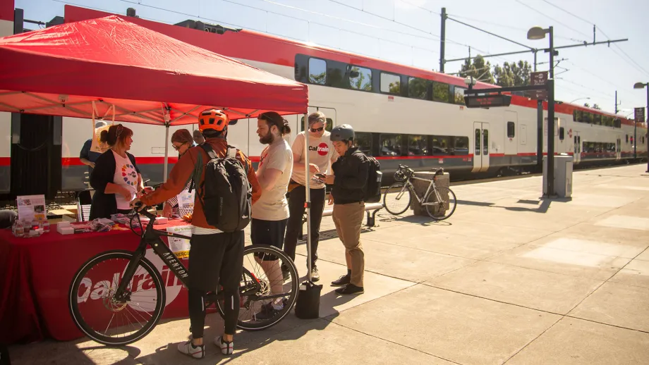 Bike to Wherever Days 2025 volunteers at the Mountain View Caltrain energizer station.