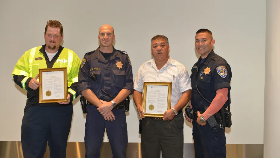 Darryl Poe and Moises Reyes with CHP officers