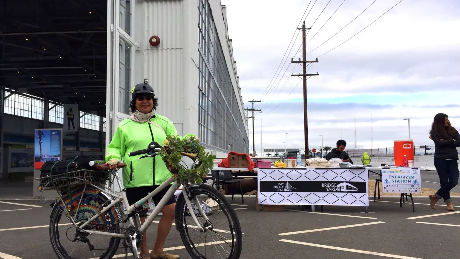 Alameda County's Bike Commuter of the Year from 2013, Janie Pinterits, at the Bridge Yard Energizer Station
