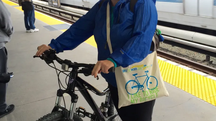 Bike commuter on the Union City BART platform