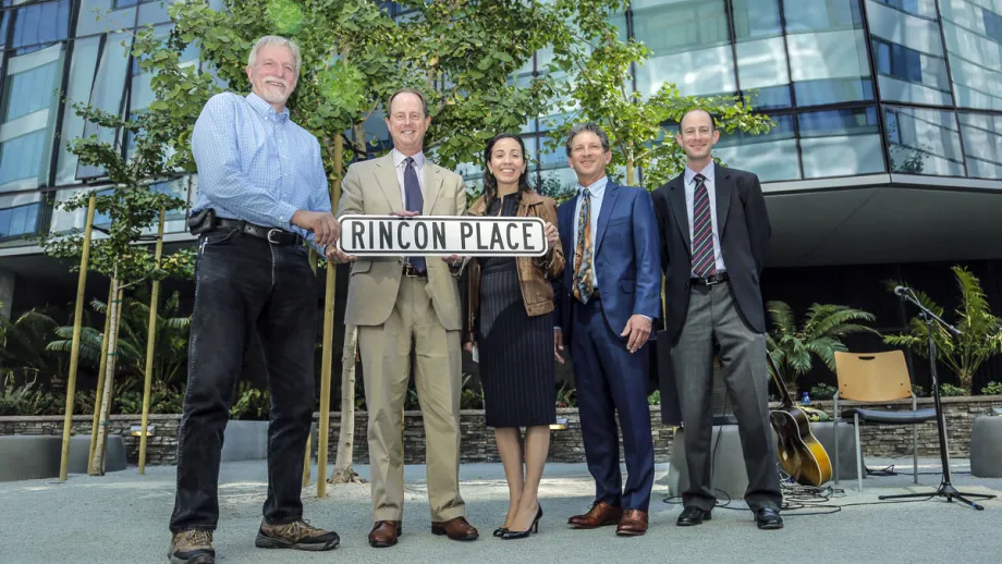 L to R: Chuck Wright, Director of Design and Construction, Tishman Speyer; Steve Heminger; Natalie Martirosian; Andrew Fremier, Deputy Executive Director, Operations, MTC; Stephen Wolf, Principal, MTC.