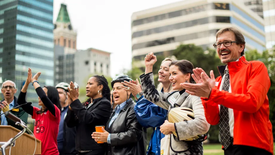 The Oakland City Center energizer station at Frank Ogawa Plaza