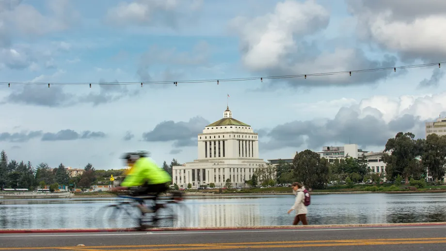 Cyclist near Lake Merritt in Oakland