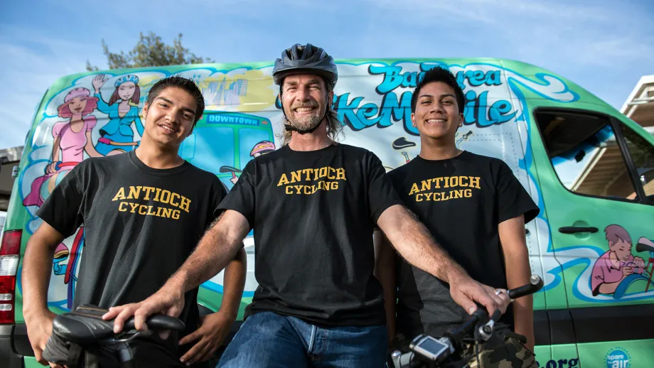 Antioch High School students on bikes