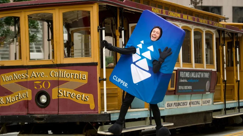 Clipper Card mascot on Cable Car in SF