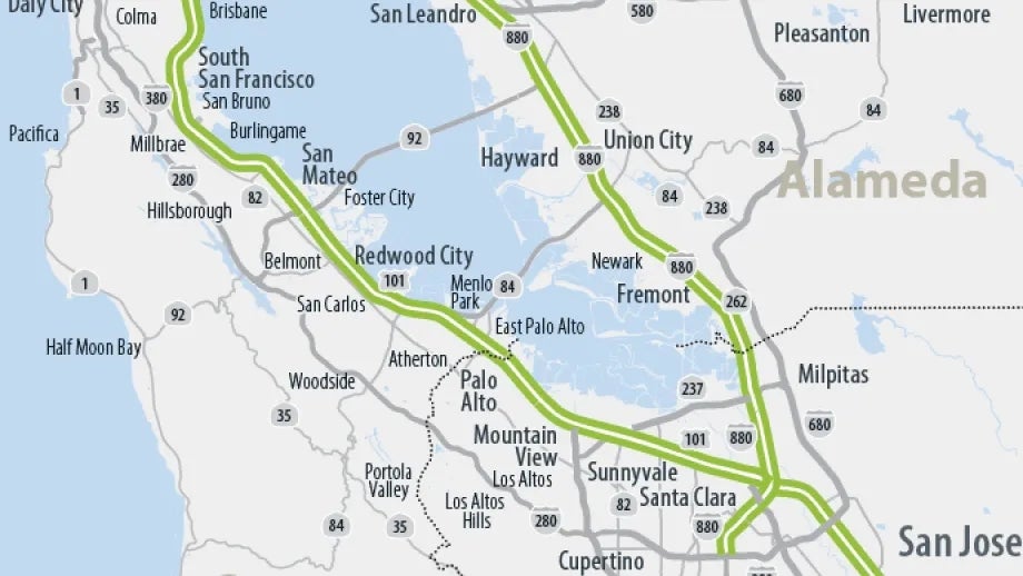 Map of 1-880 and US 101