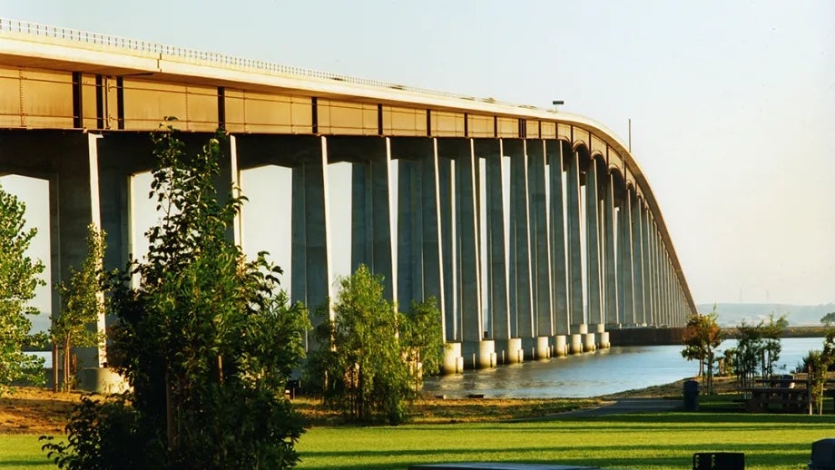 The Antioch Bridge, as seen from a nearby park.