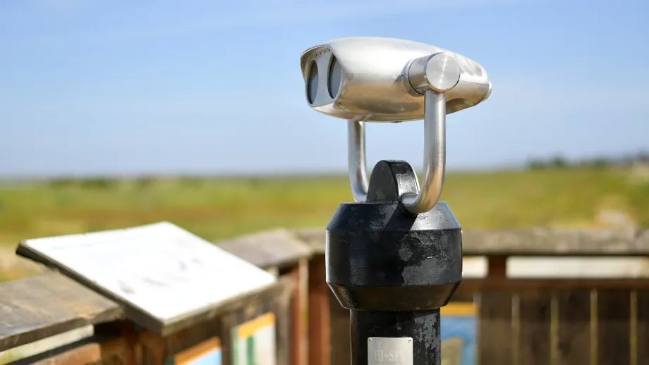 Tower viewer binoculars at the Hamilton Wetland Restoration Area.