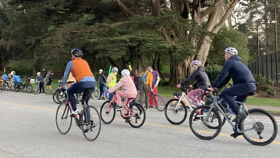Cyclists riding in San Francisco's Golden Gate Park.