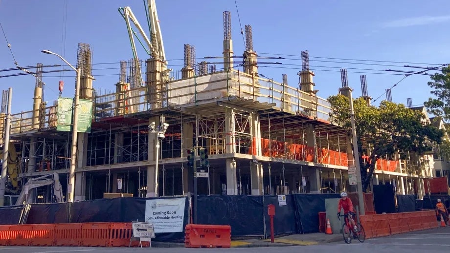 A 100% affordable housing apartment building under construction in San Francisco.