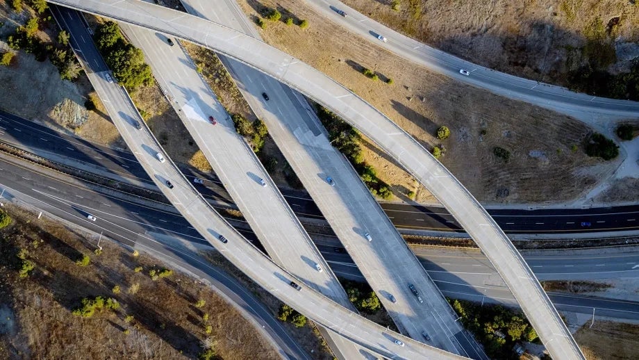 Aerial photo of highways in San Mateo County