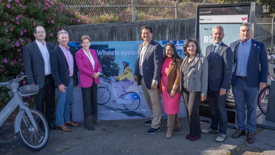 Bay Wheels bikeshare expansion event at Daly City BART station.