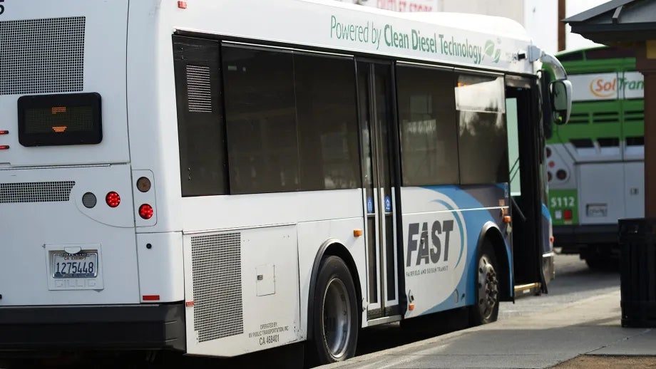 A Fairfield and Suisun Transit (FAST) bus powered by clean diesel technology.
