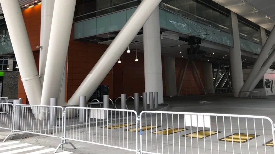 Temporary gates block entry to the Salesforce Transit Center, which has been closed since late September 2018. 