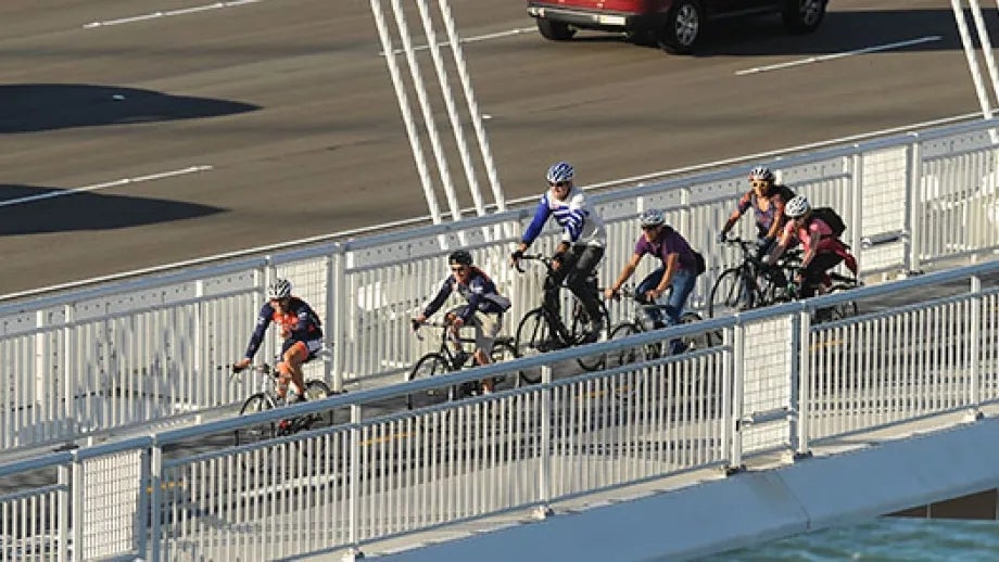 Cyclists on the San Francisco-Oakland Bay Bridge path