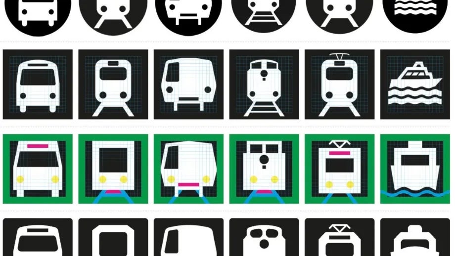 Transit icons that might be used in a future phase of the Mapping and Wayfinding project.