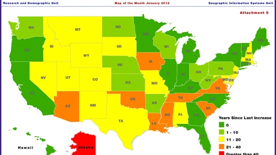 map of last gas tax increase
