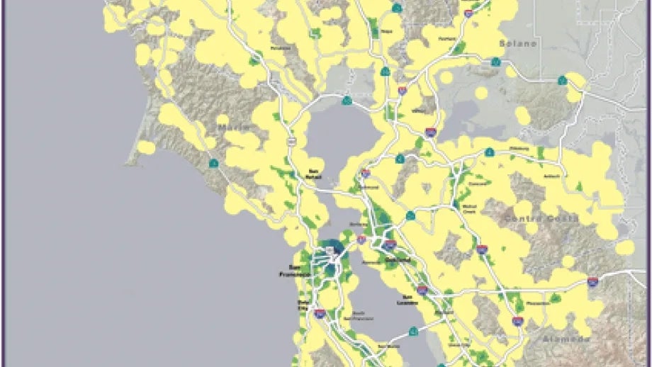 map of walkability of the Bay Area