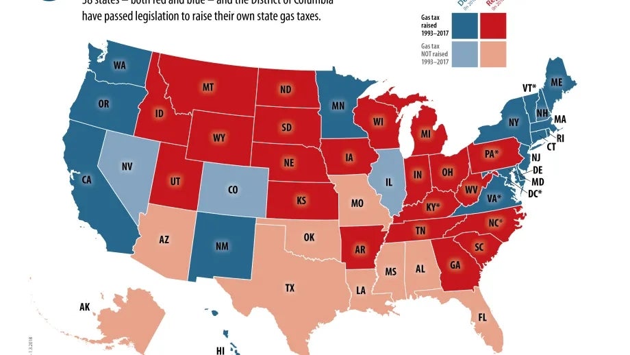 map of State Gas Tax Increases