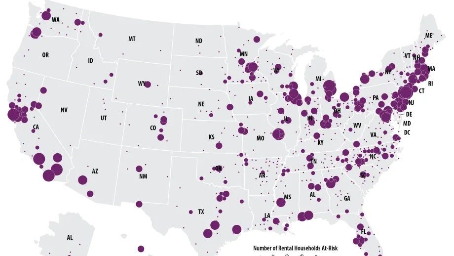 map of locations and number of households that receive housing aid through HUD